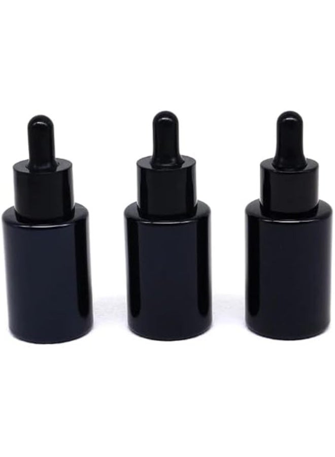 ٣ عبوات قطّارة زجاجية سوداء – سعة 30 مل قابلة لإعادة التعبئة للزيوت العطرية، السيروم، ومستحضرات التجميل