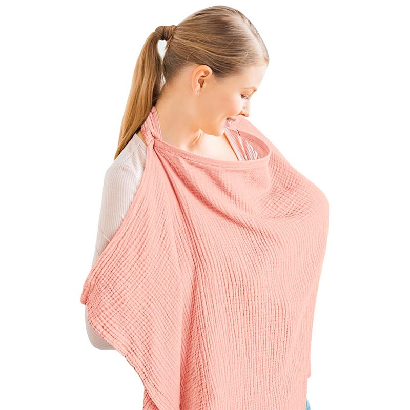 INS Double-layer Pure Cotton Baby Blanket Breastfeeding Cloth Anti-shading Cloth Breastfeeding Cloth Shawl Breastfeeding Coat Pink (iron buckle)