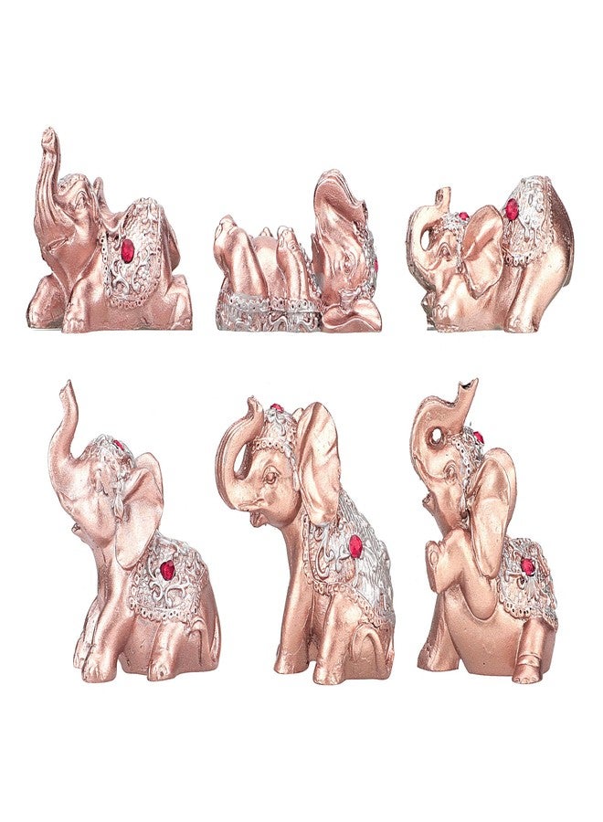 Mose Cafolo Set of 6pcs Feng Shui Pinky Rose Gold Color Small Elephant Statues Figurine Home Decor Gift Collection - Image 1