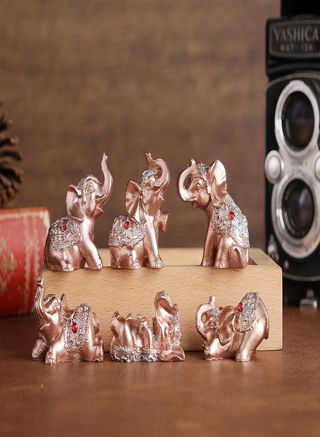 Mose Cafolo Set of 6pcs Feng Shui Pinky Rose Gold Color Small Elephant Statues Figurine Home Decor Gift Collection - Image 3