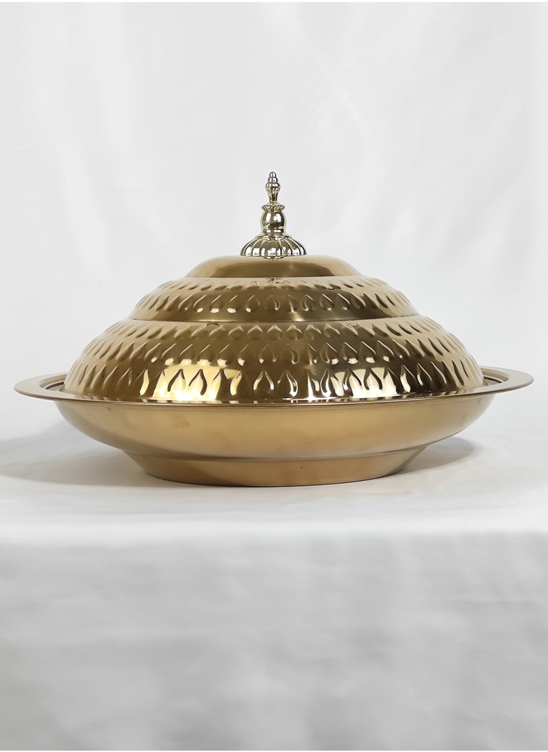 HTH - Multipurpose Use Water Drop Pattern Stainless Steel Round Serving Tray with Dome Lid Hotel Buffet Plate Restaurant Tableware Banquet Food Plate 30/35/40/45/50/55 cm - Image 1