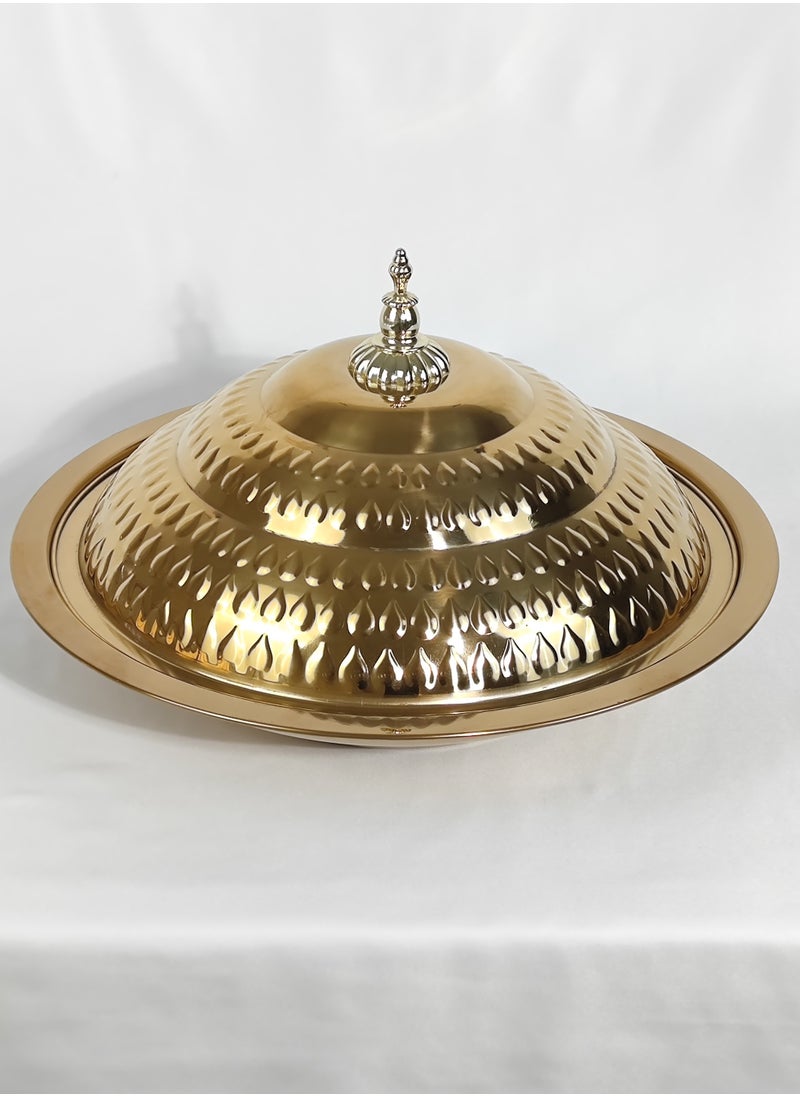 HTH - Multipurpose Use Water Drop Pattern Stainless Steel Round Serving Tray with Dome Lid Hotel Buffet Plate Restaurant Tableware Banquet Food Plate 30/35/40/45/50/55 cm - Image 1