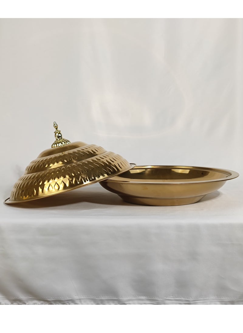 HTH - Multipurpose Use Water Drop Pattern Stainless Steel Round Serving Tray with Dome Lid Hotel Buffet Plate Restaurant Tableware Banquet Food Plate 30/35/40/45/50/55 cm - Image 1