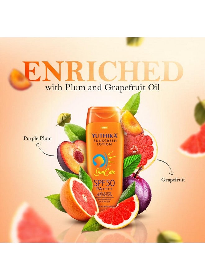 Yuthika Sunscreen SPF 50 Combo - 100ml & 300ml - UVA/B & Blue Light Protection for Oily Skin - 50 PA++++ - Enriched with Plum & Grapefruit - For Men & Women, Ideal for All Skin Types - Image 5