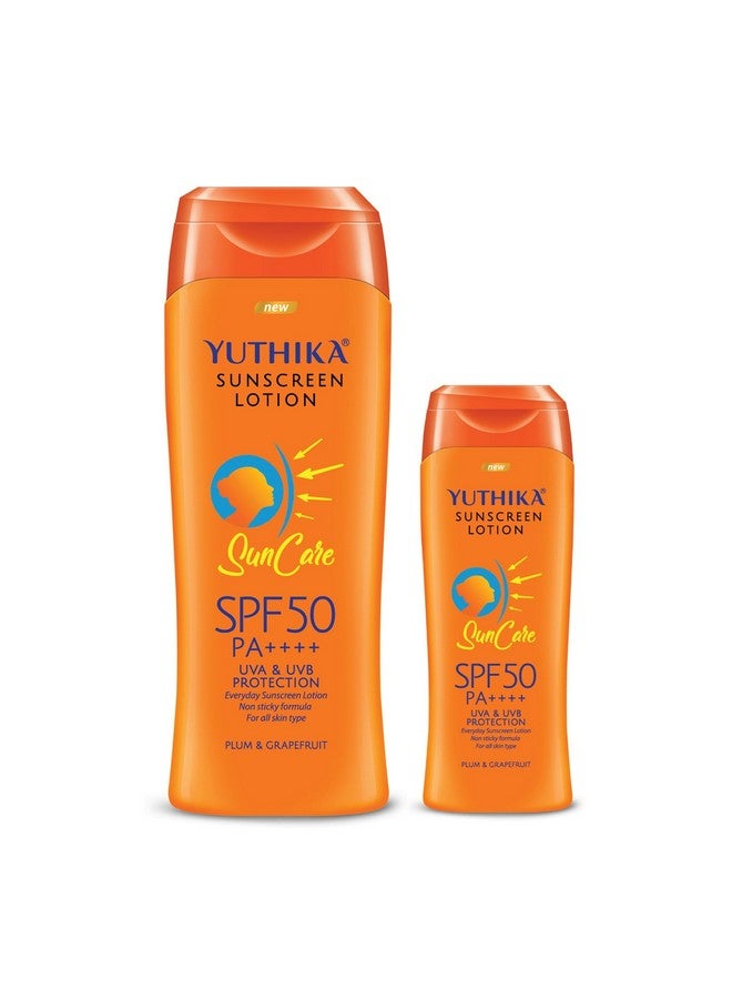 Yuthika Sunscreen SPF 50 Combo - 100ml & 300ml - UVA/B & Blue Light Protection for Oily Skin - 50 PA++++ - Enriched with Plum & Grapefruit - For Men & Women, Ideal for All Skin Types - Image 1
