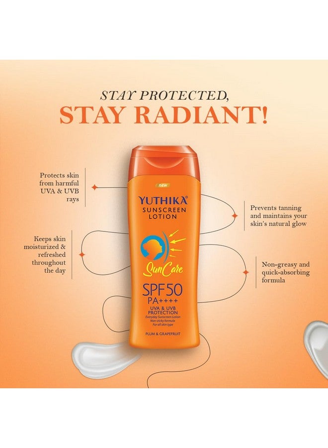 Yuthika Sunscreen SPF 50 Combo - 100ml & 300ml - UVA/B & Blue Light Protection for Oily Skin - 50 PA++++ - Enriched with Plum & Grapefruit - For Men & Women, Ideal for All Skin Types - Image 3