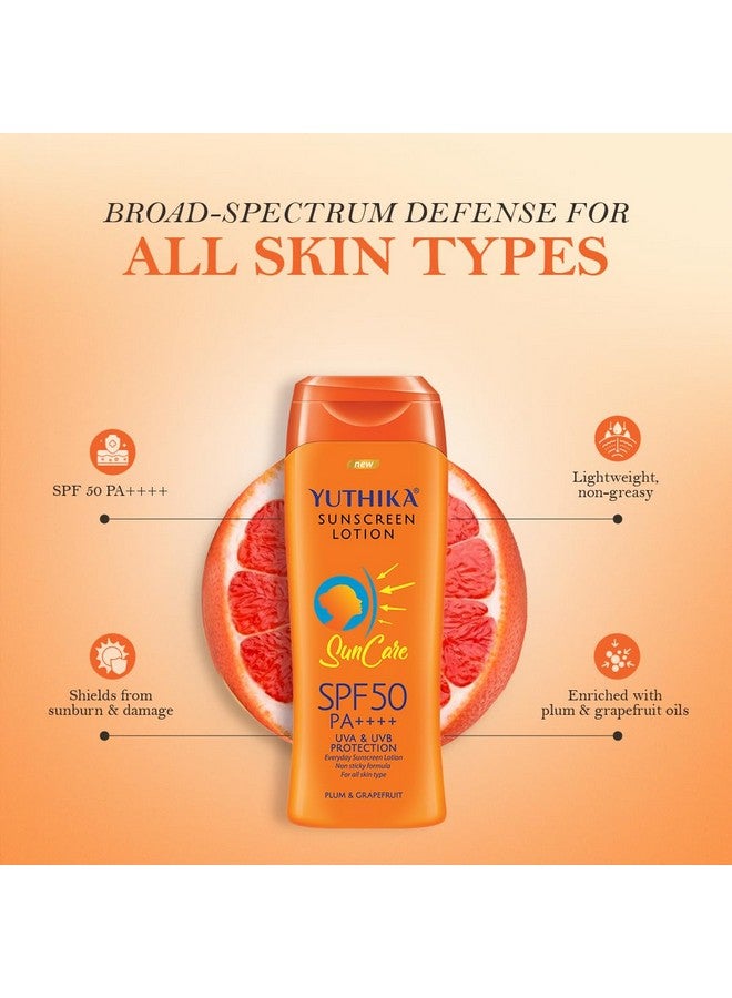Yuthika Sunscreen SPF 50 Combo - 100ml & 300ml - UVA/B & Blue Light Protection for Oily Skin - 50 PA++++ - Enriched with Plum & Grapefruit - For Men & Women, Ideal for All Skin Types - Image 4