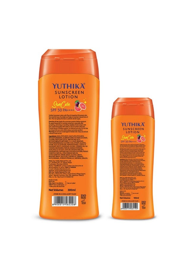 Yuthika Sunscreen SPF 50 Combo - 100ml & 300ml - UVA/B & Blue Light Protection for Oily Skin - 50 PA++++ - Enriched with Plum & Grapefruit - For Men & Women, Ideal for All Skin Types - Image 2