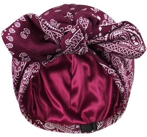 Ababalaya Satin Lined Beanies for Women Chemo Headwear Silky Lined Cotton Sleeping Cap (1, Red（Burgundy ）) - Image 1