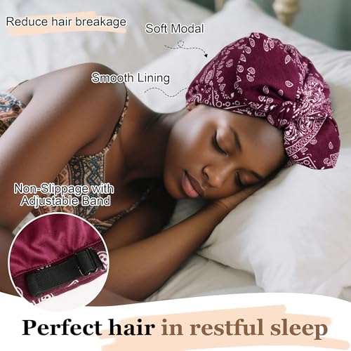 Ababalaya Satin Lined Beanies for Women Chemo Headwear Silky Lined Cotton Sleeping Cap (1, Red（Burgundy ）) - Image 2