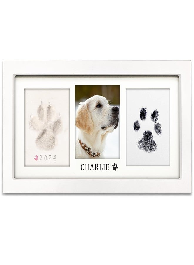 MYPAWLETS Paw Print Frame Kit,Dog/Cat Paw Print Kit,Soft Pawprint Clay&Clean Touch Ink Pad,Pet Paw Print Impression Kit with Customization Tool,Wooden Pet Memorial Frame,DIY Dog Lover Gifts-White - Image 1