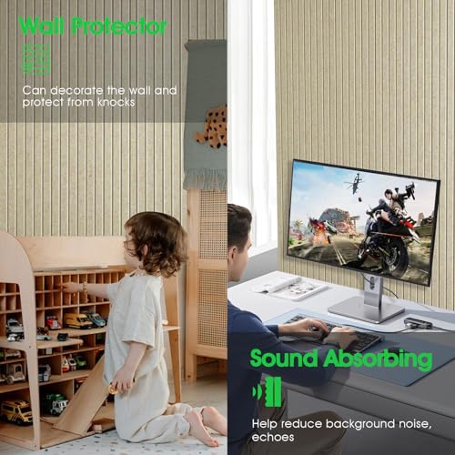 AkuDecor Large Cork Board for Office, 8 Pack Felt Wall Tiles with Slat Wall Paneling and Safe Removable Adhesive Tabs, Felt Bulletin Board Pin Board Cork Boards for Walls (Khaki) - Image 2