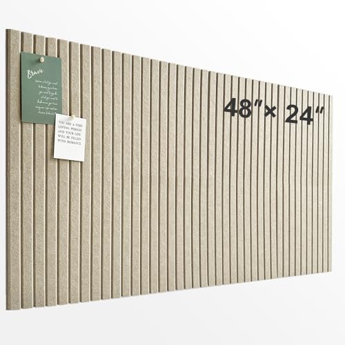 AkuDecor Large Cork Board for Office, 8 Pack Felt Wall Tiles with Slat Wall Paneling and Safe Removable Adhesive Tabs, Felt Bulletin Board Pin Board Cork Boards for Walls (Khaki) - Image 1