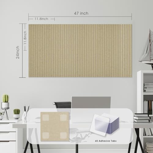 AkuDecor Large Cork Board for Office, 8 Pack Felt Wall Tiles with Slat Wall Paneling and Safe Removable Adhesive Tabs, Felt Bulletin Board Pin Board Cork Boards for Walls (Khaki) - Image 4