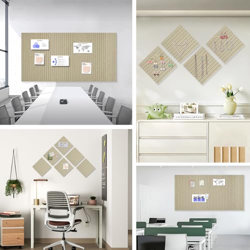 AkuDecor Large Cork Board for Office, 8 Pack Felt Wall Tiles with Slat Wall Paneling and Safe Removable Adhesive Tabs, Felt Bulletin Board Pin Board Cork Boards for Walls (Khaki) - Image 5
