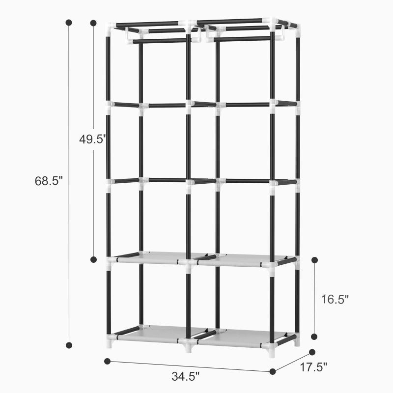 VTRIN Portable Closet Wardrobe Closet for Hanging Clothes with 4 Storage Shelves, 2 Hanging Rods and 6 Pockets, Stable and Easy Assembly Clothes Rack with Cover Free Standing Closet for Bedroom, Black - Image 3