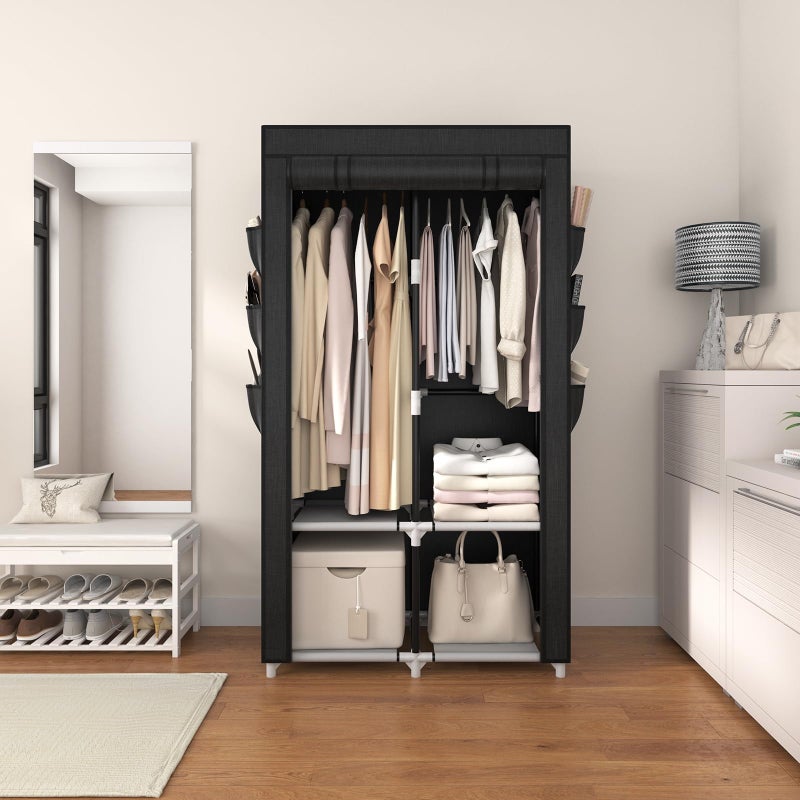 VTRIN Portable Closet Wardrobe Closet for Hanging Clothes with 4 Storage Shelves, 2 Hanging Rods and 6 Pockets, Stable and Easy Assembly Clothes Rack with Cover Free Standing Closet for Bedroom, Black - Image 2