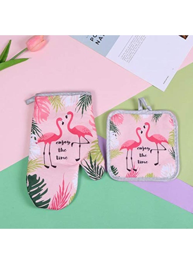Halamodo Oven Mitt & Potholders Set Kitchen Heat Resistant and Machine Washable for Cooking Baking Grilling and BBQ Decorative (Pink) - Image 1