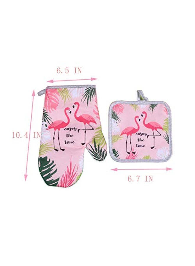 Halamodo Oven Mitt & Potholders Set Kitchen Heat Resistant and Machine Washable for Cooking Baking Grilling and BBQ Decorative (Pink) - Image 2