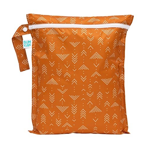 Bumkins Waterproof Wet Bag for Baby Travel Swim Suit Cloth Diapers Pump Parts Pool Beach Gym Clothes Toiletry Hook to Stroller Daycare Zipper Reusable Wetdry Packing Pouch Boho Orange