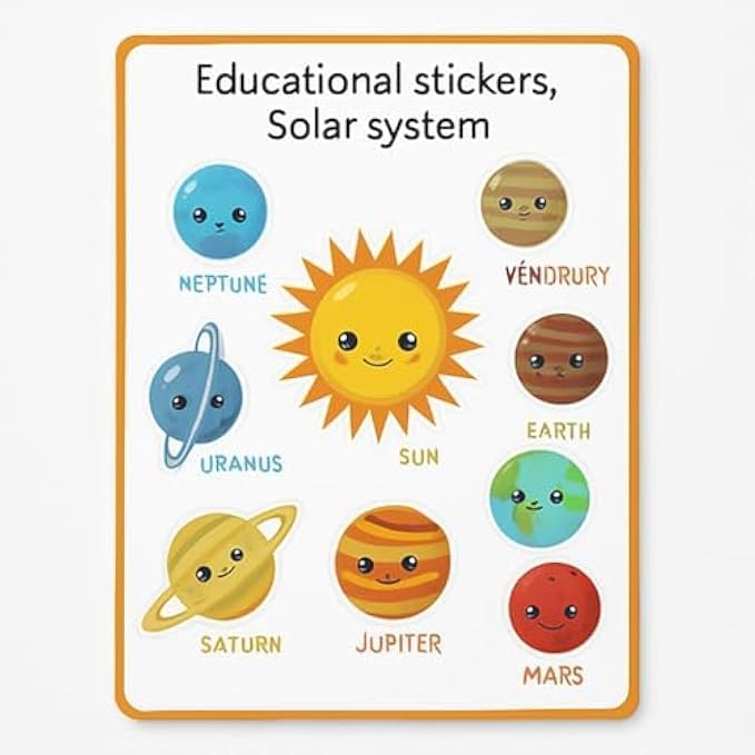 Fitto Solar System Educational Stickers for Kids – Planet Wall Decals, Removable Peel and Stick Space Stickers for Classroom & Nursery - Image 1