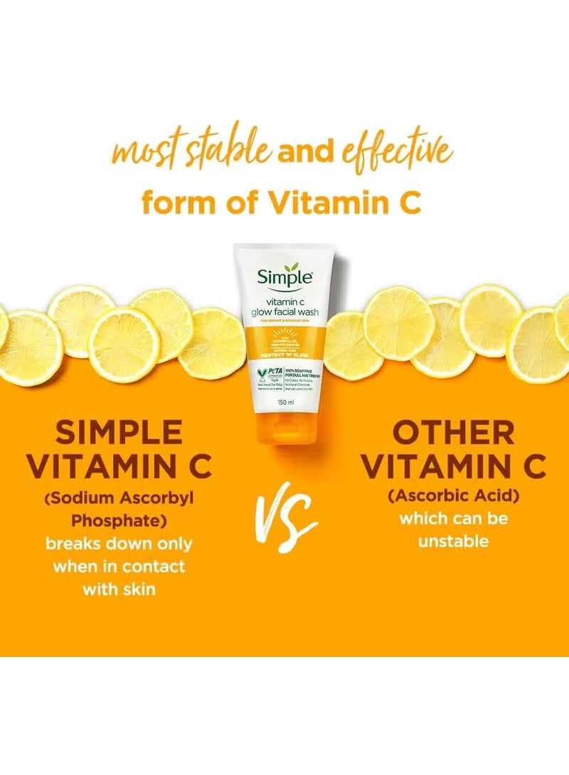 Simple Vitamin C Glow Face Wash 150ml – Brightening Gentle Cleanser for Women & Men | Soap-Free Daily Face Wash for Sensitive, Dry & Oily Skin - Image 3