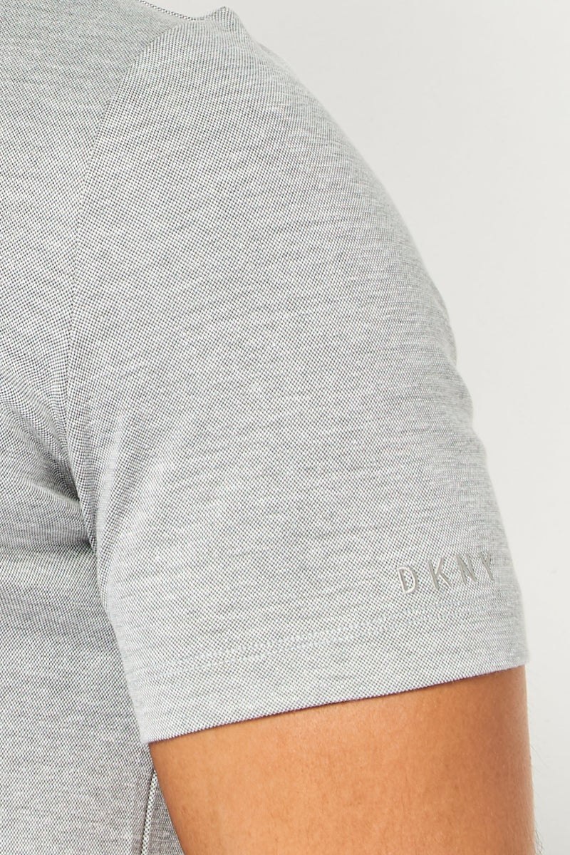 DKNY Men Regular Fit Short Sleeve Heather Polo Shirt, Grey - Image 2