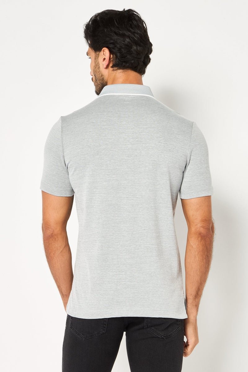 DKNY Men Regular Fit Short Sleeve Heather Polo Shirt, Grey - Image 3