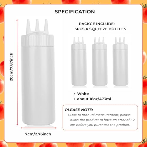 PUTHAK Plastic 3pcs Multicolor Squeeze Bottle 3 Hole Ketchup Mustard Salad Dressing Seasoning Squeezer Suitable for Family Restaurant Bakery(500ml) - Image 2