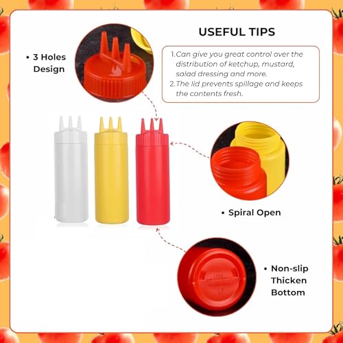 PUTHAK Plastic 3pcs Multicolor Squeeze Bottle 3 Hole Ketchup Mustard Salad Dressing Seasoning Squeezer Suitable for Family Restaurant Bakery(500ml) - Image 5