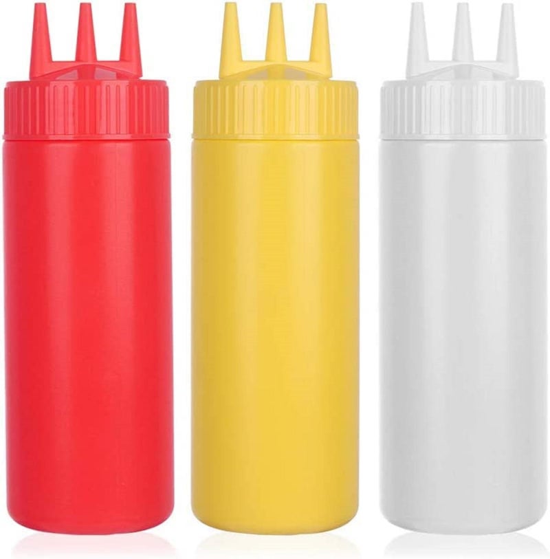 PUTHAK Plastic 3pcs Multicolor Squeeze Bottle 3 Hole Ketchup Mustard Salad Dressing Seasoning Squeezer Suitable for Family Restaurant Bakery(500ml) - Image 1