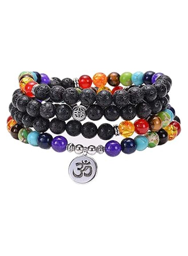7 Chakra Bracelet, 108 Mala Beads Gemstone Wrap Bracelet, 8mm Turquoise Buddhist Prayer Necklace with Tree of Life Pennant - Image 1
