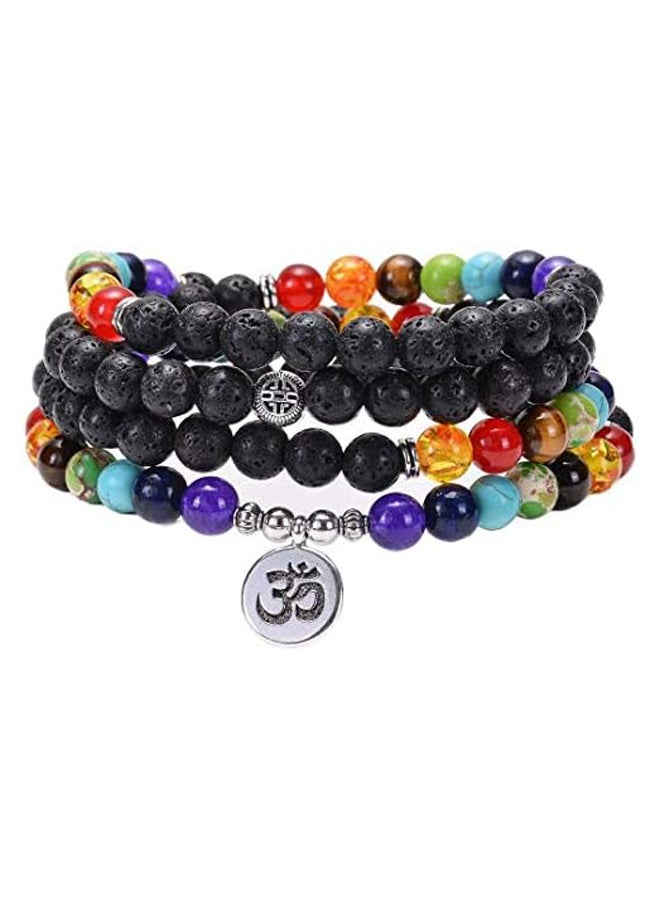 7 Chakra Bracelet, 108 Mala Beads Gemstone Wrap Bracelet, 8mm Turquoise Buddhist Prayer Necklace with Tree of Life Pennant - Image 2