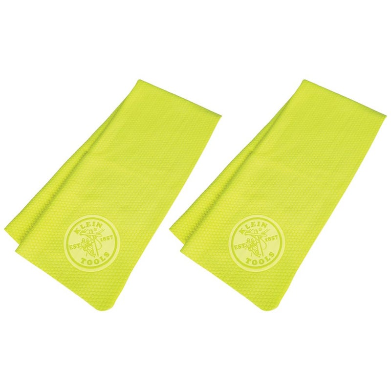 Klein Tools 60486 Cooling Towel with Evaporative PVA Technology Comes in Resealable Bag with Convenient Carabiner Clip Yellow 2Pack