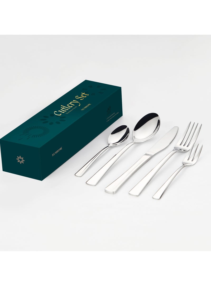 SUNHOME 30-Piece Stainless Steel Cutlery Set Kitchen Utensil Set Western Tableware Suitable For Home Kitchen Restaurant Hotel Party Dining Picnic Dining Exquisite Packaging Gift Silver - Image 4