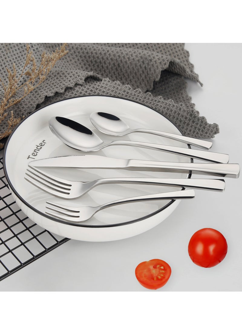 SUNHOME 30-Piece Stainless Steel Cutlery Set Kitchen Utensil Set Western Tableware Suitable For Home Kitchen Restaurant Hotel Party Dining Picnic Dining Exquisite Packaging Gift Silver - Image 2