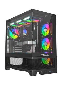 TWISTED Twisted Minds Bullet-07 Mid Tower ATX Gaming PC Case, Tempered Glass Front & Side Panel + Mesh, 7x RGB Pre-installed Fans, 3.5″ HDD*3+2.5″ SSD*3 Up to 420mm AIO, USB 3.0 / Type-C*, Black  - Image 1