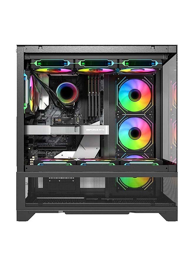 TWISTED - Twisted Minds Bullet-07 Mid Tower ATX Gaming PC Case, Tempered Glass Front & Side Panel + Mesh, 7x RGB Pre-installed Fans, 3.5″ HDD*3+2.5″ SSD*3 Up to 420mm AIO, USB 3.0 / Type-C*, Black - Image 1