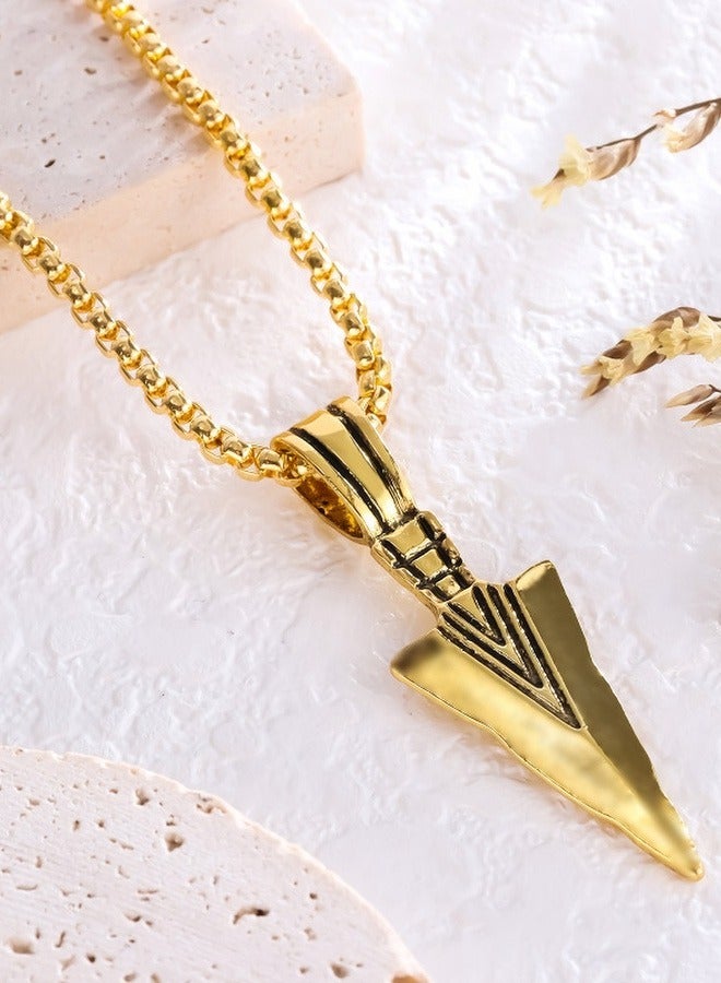 European and American men's triangular spear head pendant necklace. Stainless steel titanium steel pearl chain 【gold】 - Image 2