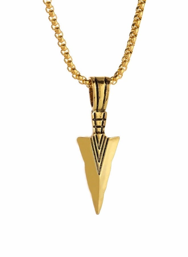 European and American men's triangular spear head pendant necklace. Stainless steel titanium steel pearl chain 【gold】 - Image 4