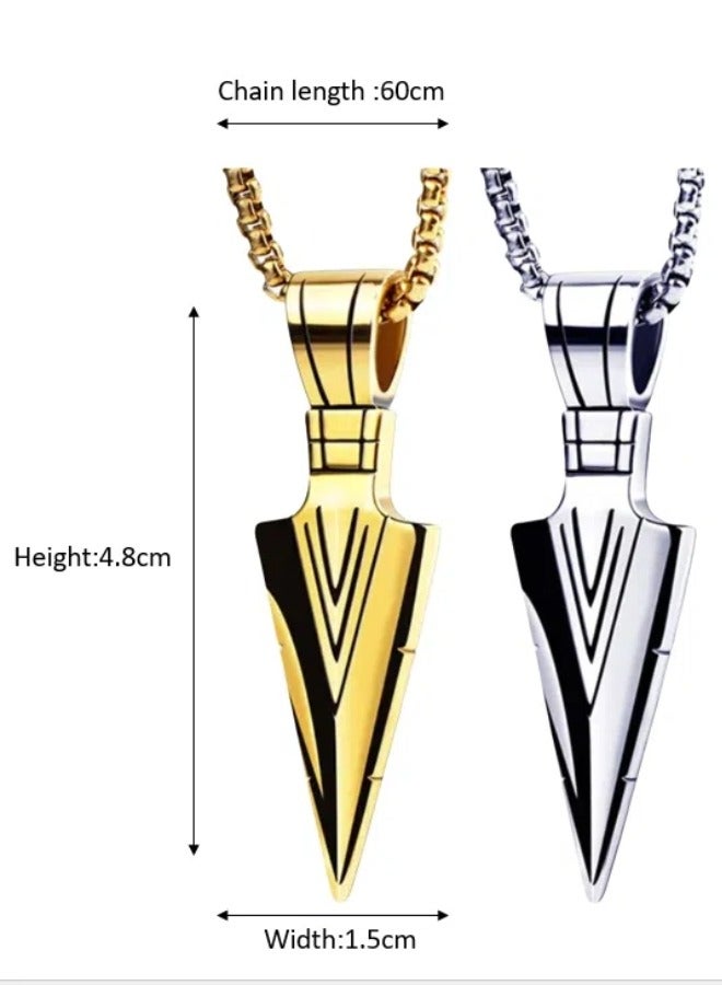 European and American men's triangular spear head pendant necklace. Stainless steel titanium steel pearl chain 【gold】 - Image 3