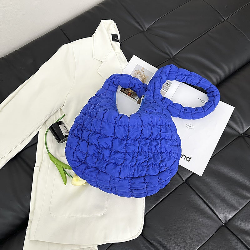 Korean Pleated Cloud Puffer Tote Crossbody Bag Sapphire Blue