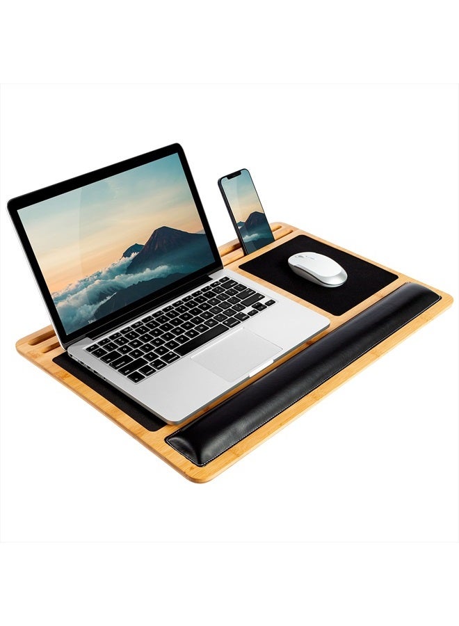LapGear Bamboo Pro Lap Board with Wrist Rest, Mouse Pad, and Phone Holder - Natural - Fits up to 17.3 Inch Laptops and Most Tablets - Style No. 77101  - Image 1