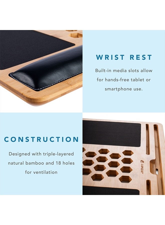 LapGear Bamboo Pro Lap Board with Wrist Rest, Mouse Pad, and Phone Holder - Natural - Fits up to 17.3 Inch Laptops and Most Tablets - Style No. 77101  - Image 4