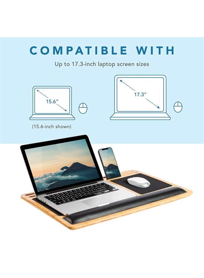 LapGear Bamboo Pro Lap Board with Wrist Rest, Mouse Pad, and Phone Holder - Natural - Fits up to 17.3 Inch Laptops and Most Tablets - Style No. 77101  - Image 2