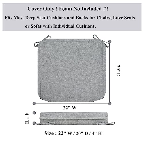 FUNHOME Patio Cushion Covers 22 x 20 x 4 Inch, No Insert! 2 Pack Water Repellent Outdoor Chair Seat Cushion Slip Covers with Zipper and Tie, Replacement Cover Only(Light Grey) - Image 3