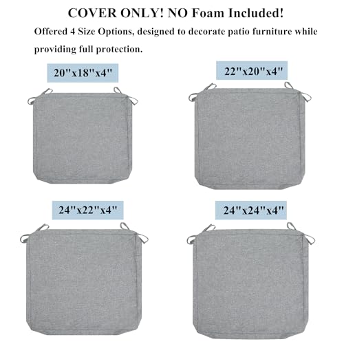 FUNHOME Patio Cushion Covers 22 x 20 x 4 Inch, No Insert! 2 Pack Water Repellent Outdoor Chair Seat Cushion Slip Covers with Zipper and Tie, Replacement Cover Only(Light Grey) - Image 5