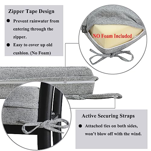 FUNHOME Patio Cushion Covers 22 x 20 x 4 Inch, No Insert! 2 Pack Water Repellent Outdoor Chair Seat Cushion Slip Covers with Zipper and Tie, Replacement Cover Only(Light Grey) - Image 4