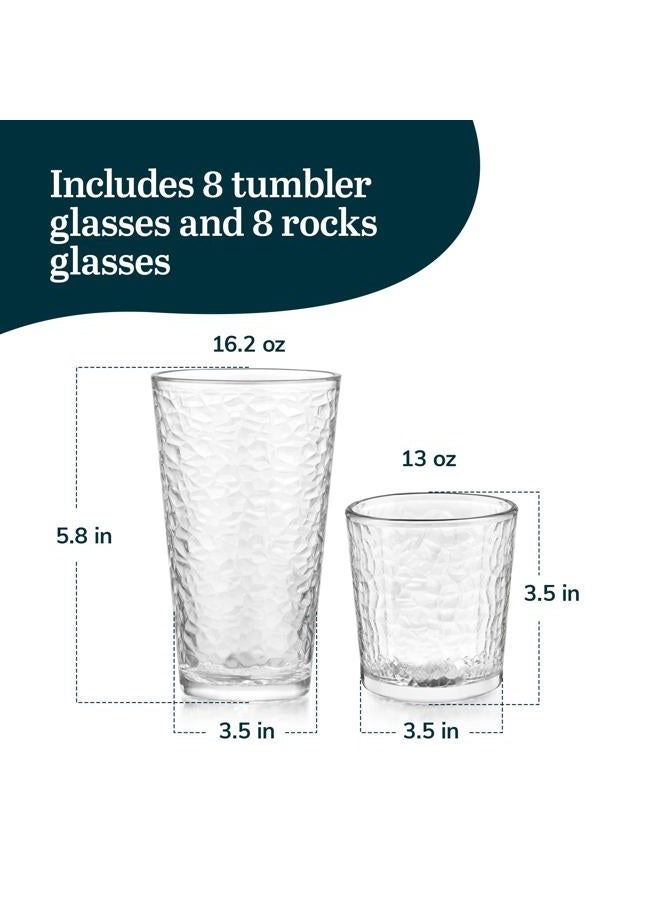 LIBBEY Yucatan Tumbler and Rock Glasses Drinking Set, Textured Drinking Glasses Set of 16, All Purpose Glass Cups Set for Events and Everyday Use - Image 3