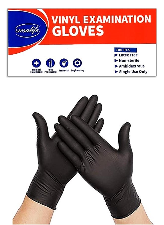 Gesalife Powder Free Disposable Vinyl Black Gloves 100 Pcs  - Image 1